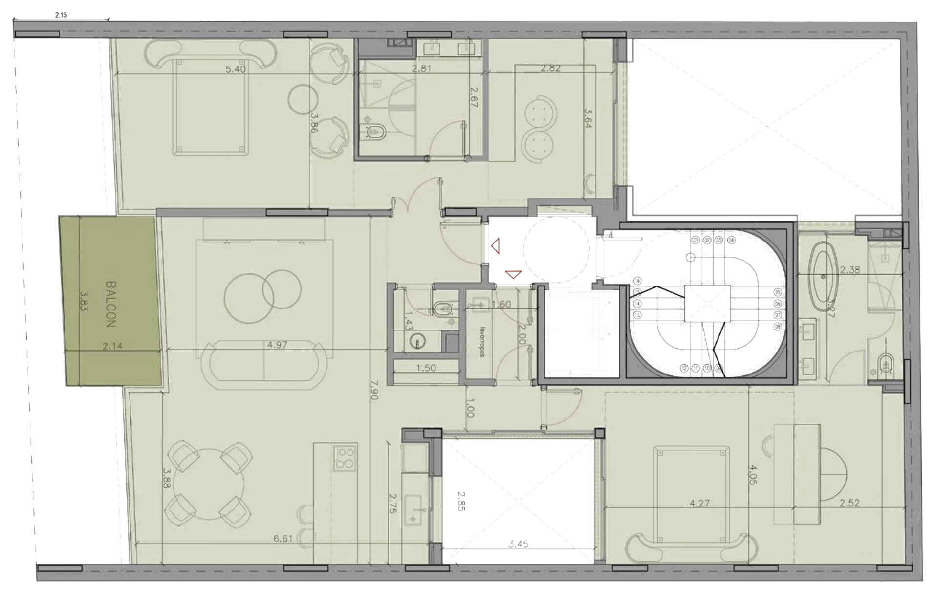 Plano de piso 6, nivel +19,05 m