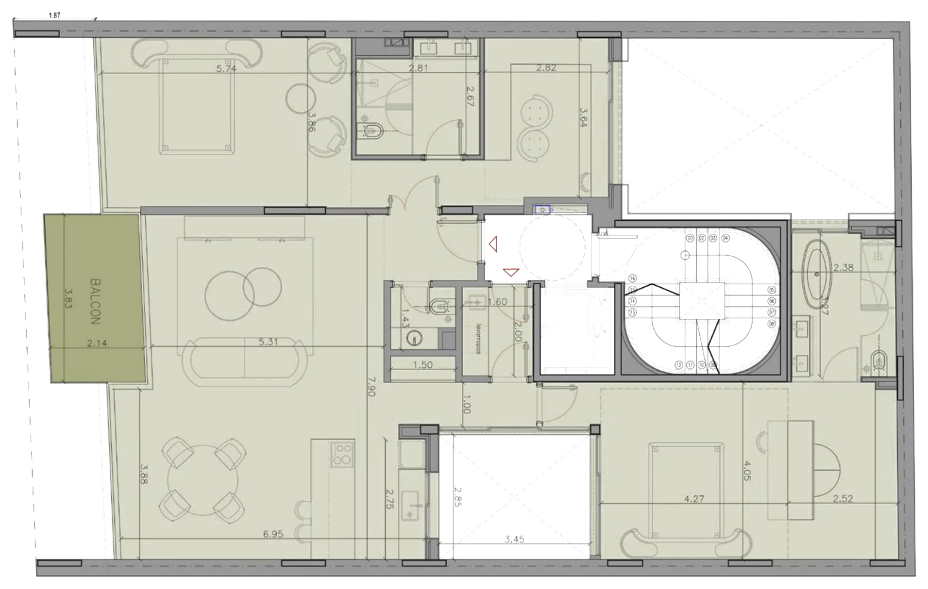 Plano de piso 7, nivel +22,10 m