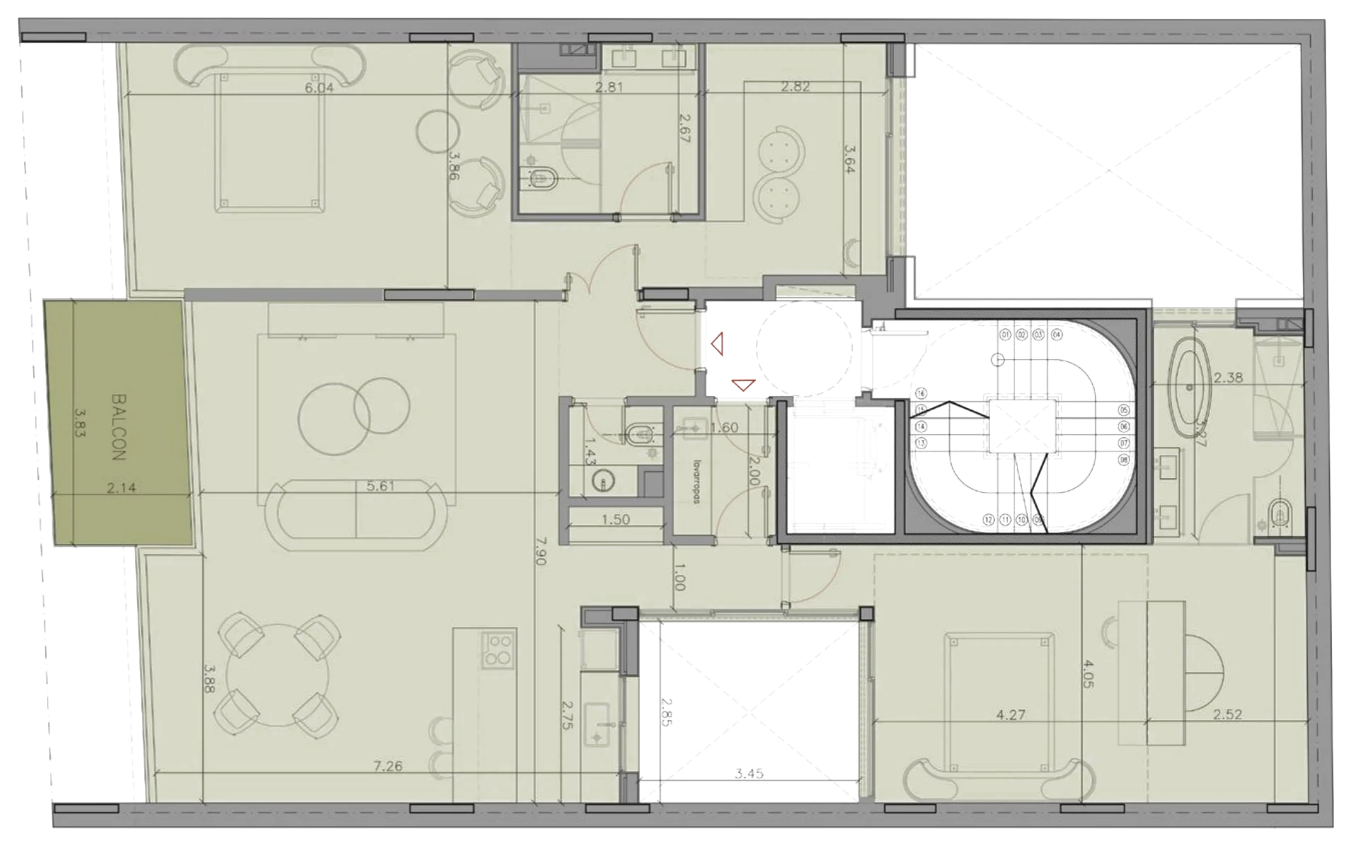 Plano de piso 8, nivel +25,15 m