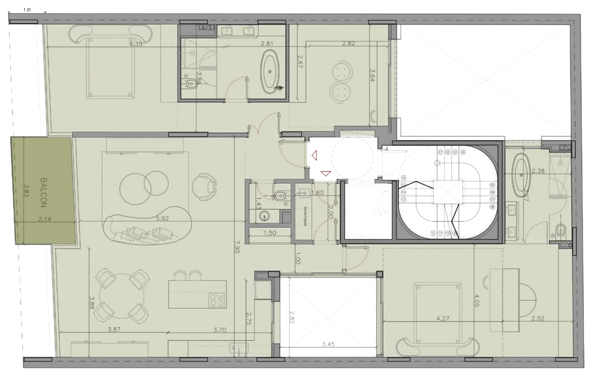 Plano de piso 9, nivel +28,20 m